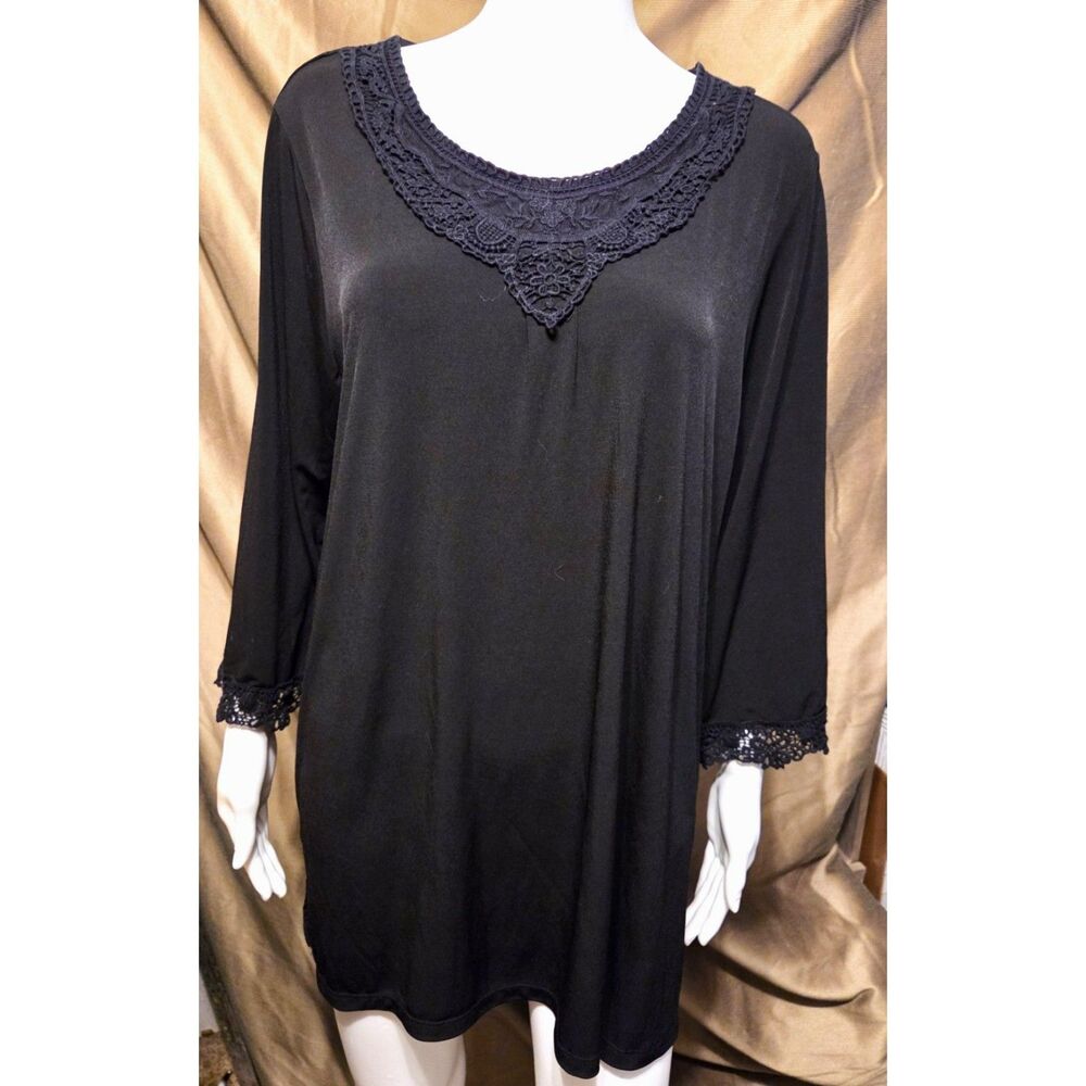Maggie Barnes Black Top with Lace Trim - 16W